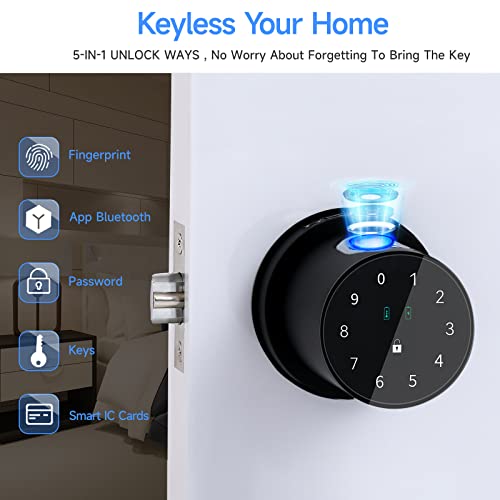 Ospon Fingerprint Door Lock,Smart Door Knob With Handle,Keyless Entry Door Knob With Keypad, Biometric, Mechanical Key, App Remote Control,Great For Airbnb Homes Apartments Hotels And Offices (Black) #TOP1