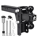 METOWARE Adjustable Trailer Hitch - Heavy Duty Tow Hitch Fits 2'' Receiver (22,000 LBS GTW) - Drop Hitch with 4'' Drop/Rise for Truck, Double Stainless Steel Locks & Hitch Pin