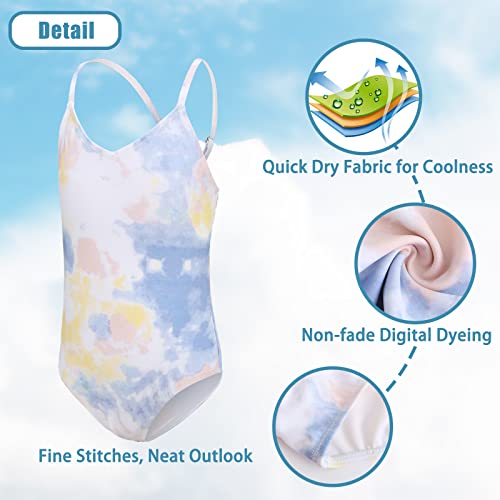 Image of Girls One Piece Swimsuits Tie Dye Bathing Suit for Girls Hawaiian Swimwear 3-16 Years
