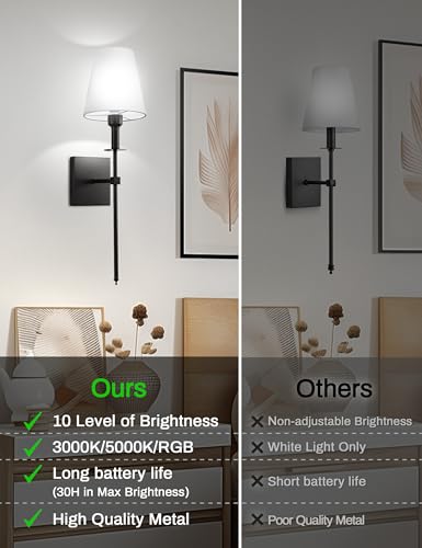 Image of DORESshop Battery Operated Wall Sconce Set of 2, Black Rechargeable Wall Lights Remote, Sconce Wall Decor Set of 2, 7 Colors Wireless Sconces for Bedroom Living Room Hallway