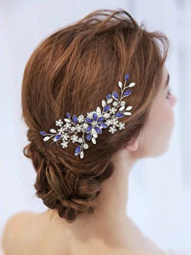 Catery Bride Wedding Hair Comb Blue Rhinestone Side Combs Bridal Hair Piece Headpiece Hair Accessories Headpiece For Women Pack Of 1(Blue) #TOP4