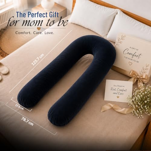 Image of Amazon Basics Full Body Pregnancy Pillow for Maternity,Baby Nursing,Full Body Support-Abdomen,Hip,Spine,Neck&Leg Support Cushion| Perfect Baby Shower Gift | U-Shaped-Washable Cover with Zip - Black