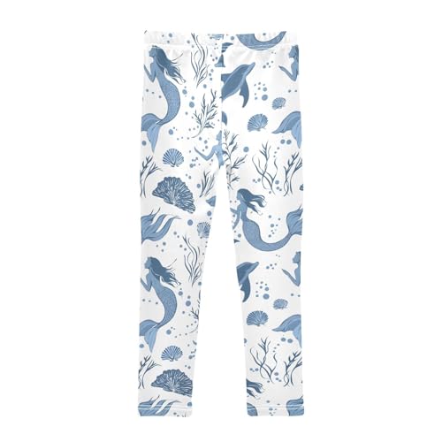 Blue Dolphin Mermaid Seashell Girls Leggings Soft Stretch Workout Yoga Dance Pants for Kids Casual Tights2