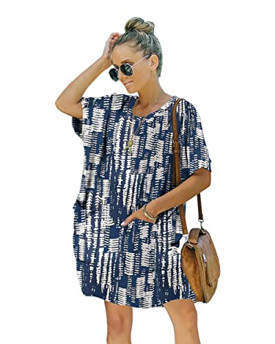 Image of Women's Casual Summer T Shirt Dress Elastic Loose Short Sleeve Dress with Pocket for Women