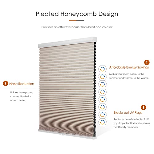 Changshade Cellular Shades And Blinds For Indoor Windows Cordless Blackout Honeycomb Light Blocking Room Darkening Easy Install 1.5'' Single Cell Pleated, Shade Size 48" W X 72" H,Beige,Jzcel48Bg72C #TOP2