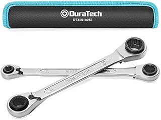 DURATECH Double Ring Ratchet Spanner Set 4-in-1, Reversible Ratchet Ring Spanner, 2-Piece, Metric, 8, 10, 12, 13 & 14, 15, 17, 19 mm, with Roll Pouch