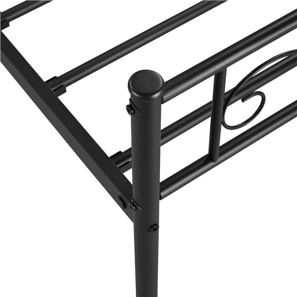Yaheetech Set di 2 Struttura Letto Singolo in Ferro Battuto a Doghe in Metallo Stile Moderno Testiera Elegante Nero 90 x 200 cm