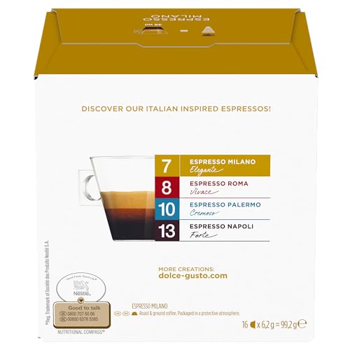 Image of NESCAFE Dolce Gusto - Espresso Milano Coffee Capsules (16 Servings) By COUGAR | Italian Inspired Espresso Coffee Pods | Intensity 7 Delicate Roast Coffee's Blend | Premium Coffee Capsules for Dolce Gusto Machines - (Imported-UK)