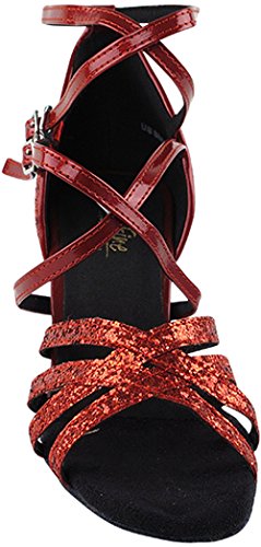 Women's Ballroom Dance Shoes Tango Wedding Salsa Dance Shoes Red Sparkle & Red Patent 5008Meb Comfortable - Very Fine 3" Heel 7 M Us [Bundle Of 5] #TOP2