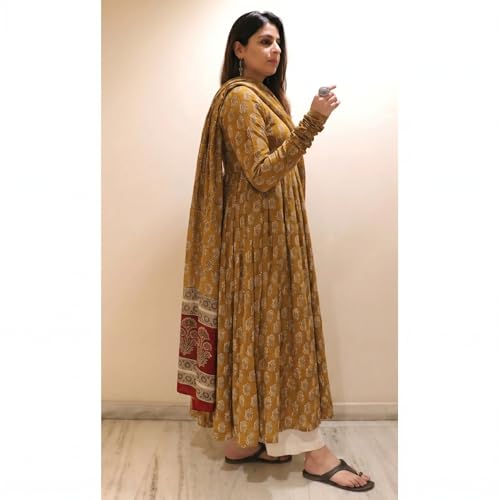 Image of Klosia Women Printed Anarkali Kurta and Pant Set with Dupatta | Printed Kurta Set | Viscose Kurta Set | Women Kurta Set | Summer Suit Set |