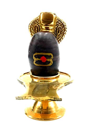 Narmadeshwar Shivling with Brass Stand and Nagfani | Lingam for Home Temple/Mandir Pooja Shivalingam