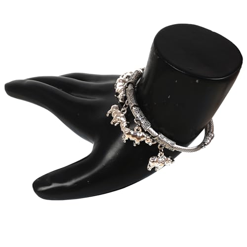 Image of Touchstone New Indian Bollywood Handcrafted Nicely Created Rhinoceros Inspired Rope Pattern Elegant Designer Jewelry Bracelet in Oxidized Silver Tone for Women