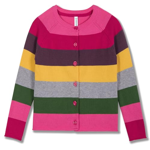 Image of BOBOYOYO Girls Cute Cardigan 100% Cotton Rainbow Kids Cardigan Sweater | Button up Striped Knit Cardigan for Children 3-14 Years