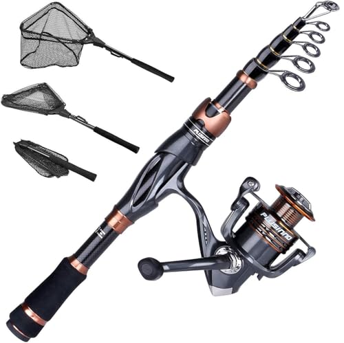 PLUSINNO Telescopic Fishing Rod and Reel Combo(2.4M 7.87FT),Fishing Net Fish Landing Net, Durable Nylon Material Mesh, Safe Fish Catching or Releasing