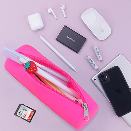 Image of Oyachic Colorful Silicone Pencil Case Cylinder Pencil Pouch Zipper Pencil Bag Aesthetic Pencil Pouch Pen Bag Women Makeup Office Markers Supplies