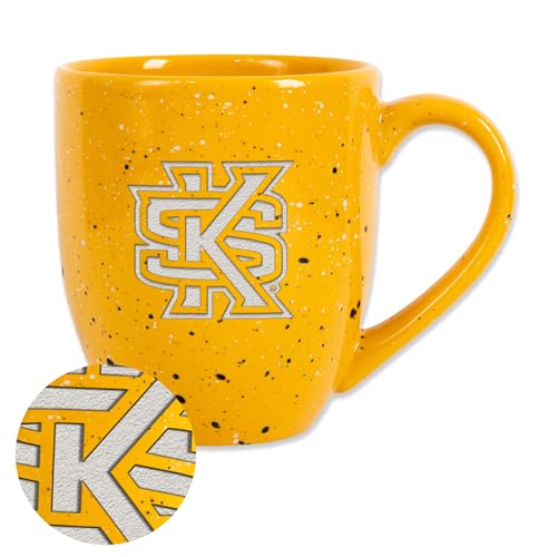 Rico Industries NCAA Kennesaw State Owls Yellow 16 oz Team Color Laser Engraved Speckled Ceramic Coffee Mug