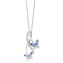 925 Sterling Silver Blue Topaz Butterfly Pendant Necklace For Women Jewelry Gift