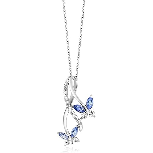 925 Sterling Silver Blue Topaz Butterfly Pendant Necklace For Women Jewelry Gift