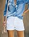 Women Vintage Denim Shorts Casual Elastic Waist Folded Hem Jean Shorts White