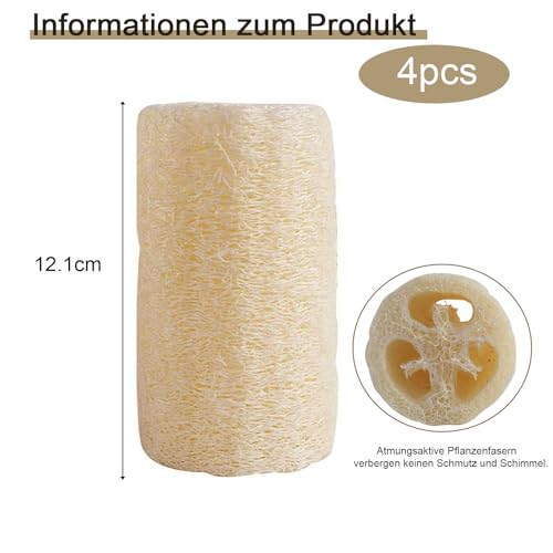 Natürlicher Luffa Schwamm 5 Stück, 12 cm Körperpeeling & Duschschwamm - Sanfter Exfoliator für Gesicht und Körper, Ideal auch als Robustes Spültuch für Küche