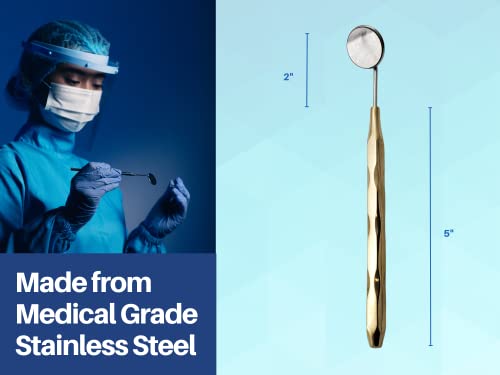 Dental Mirror Stainless Steel With Gold Plated Handle, Set Of 5 Dental Mirrors Front Surface Rhodium Plasma Coated European Style Threading By Artman Brand #TOP4