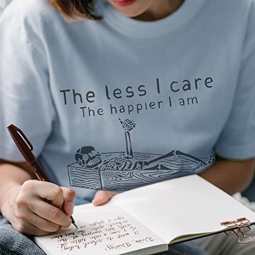 Women Novelty Shirt The Less I Care The Happier I Am Funny Vintage Graphic Skull Comfy Casual Top,Ink Blue Xxl #TOP4