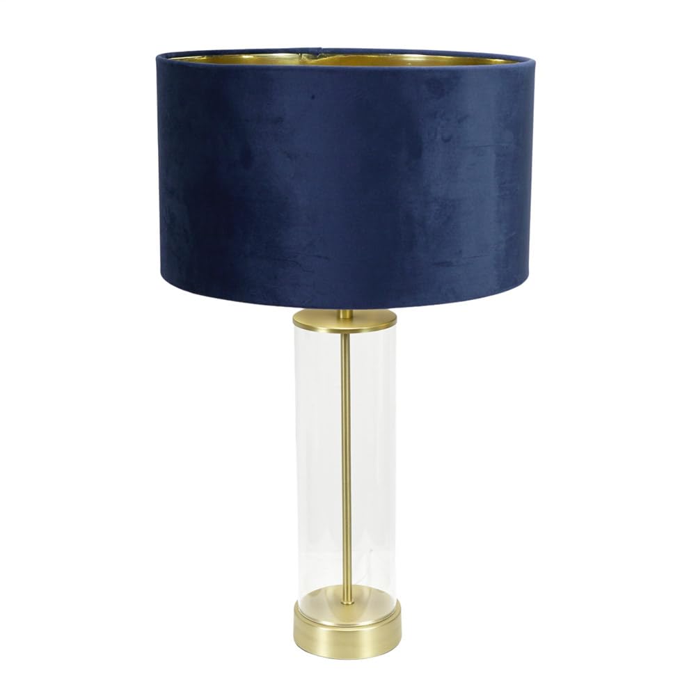 ValueLights Balan Glass with Gold Table Lamp & Velvet with Metallic Gold Inner Shade in Dark Navy