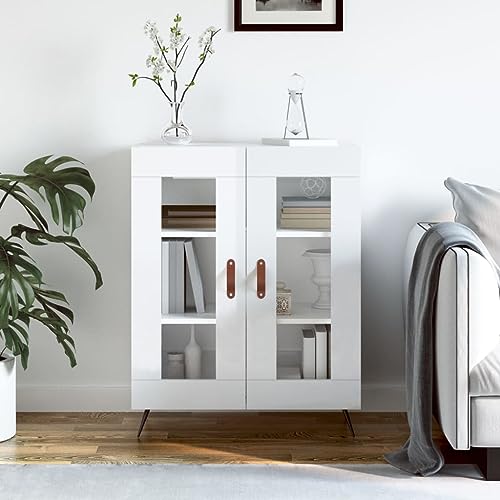 Lalfkkii Aparador armario portaobjetos buffet decoración de interiores para salones, dormitorios u oficinas, mueble entrada, diseño sencillo y práctico, blanco brillante, 69,5 x 34 x 90 cm