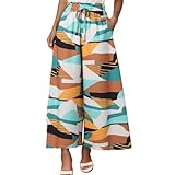 QJDFLL Damen Freizeithose, fließende Hose mit weitem Bein und stylischem Blumendruck für das tägliche Urlaubsoutfit, bequemer, Leichter weicher Stoff(Multicolour,M)