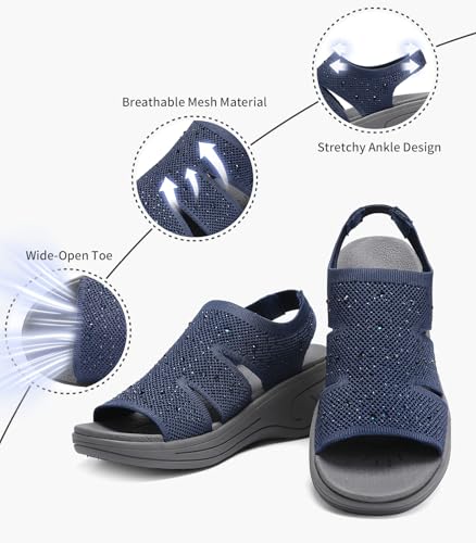 Image of Womens Wedge Sandals Platform Walking Sandals Open Toe Ankle Elastic Strap Casual Comfortable Summer Dressy