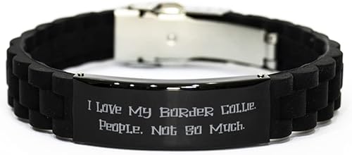 Inspire Border Collie Dog, I Love My Border Collie. People, Not So, Border Collie Dog Black Glidelock Clasp Bracelet from Friends