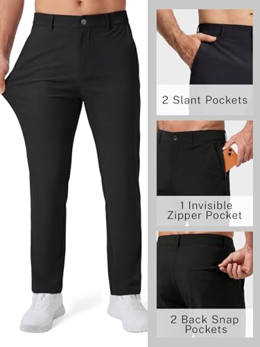 INCERUN Golf Pants for Men Stretch Relaxed Fit Quick Dry Lightweight Water Resistant UPF 50+ Work Casual Dress Pants Comfy Anti-Slip Trousers with Pockets Black Large — view 3