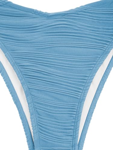 Image of ZAFUL Women Strapless Textured Bandeau Bikini 2 Piece Swimwear Cheeky Solid Lace up Bathing Suits