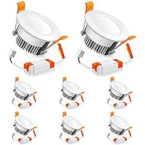 2 Inch LED Recessed Lighting Dimmable Downlight, 3W(35W Halogen Equivalent), 6500K Daylight White, CRI80, LED Ceiling Light with LED Driver for Living Room Hallway Stairwell Museum Showroom, 8 Pack