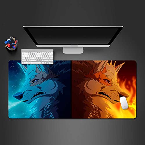 Tapis de souris gamer loup XXL 900x400 mm antidérapant pour le jeu et le bureau