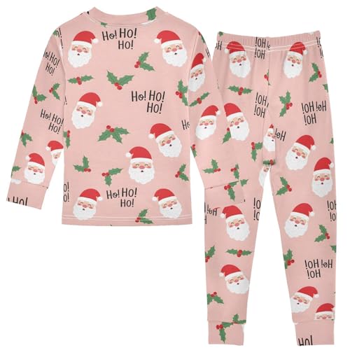 Pajama Sets Long Sleeve Christmas Santa Pattern with Holly Soft Comfy Sleepwear 2 Piece PJS 3-8T3