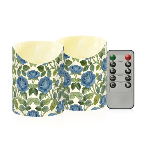 Velas de rosas azules retro con luces led temporizadas a pilas para decoración de interiores
