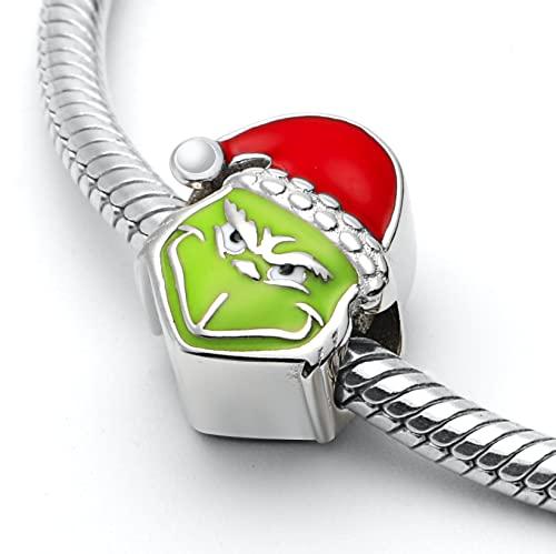 Mischievous Grinch Stole Christmas Green Red 925 Sterling Silver Charm Bead For Pandora & Similar Charm Bracelets Or Necklaces #TOP1