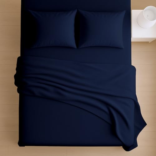 4-Piece Cotton Bedding Set for RV Queen (60x80), Navy Blue