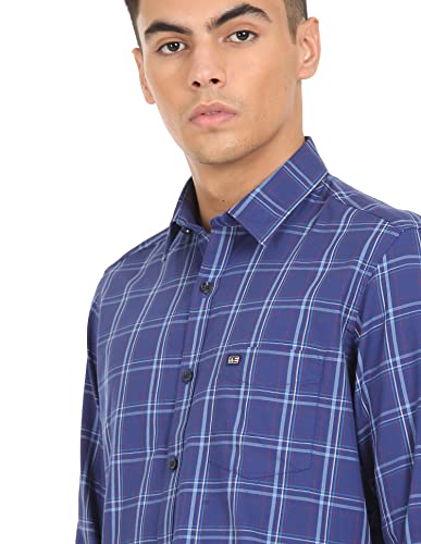 Image of Arrow Sports Checkered Twill Slim Fit Casual Shirt Blue