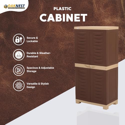 Image of Oaknest Supreme Fusion-02 Plastic Storage Cabinet | Compact & Multipurpose Storage Solution | Waterproof, Durable & Lightweight | Ideal for Home, Office & Garage | Brown and Dark Beige