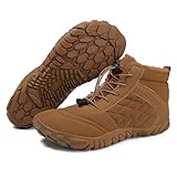 Mens Barefoot Snow Boots Hike Winter Footwear Wide Toe Non-Slip Zero Drop Sole Fur Lined Waterproof Hiking Walking Outdoor Sneakers Brown
