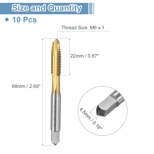 QUARKZMAN 10 Stück Maschine Gewindebohrer Spitze M6 x 1 Metrisch Spitzengewindeschneider HSS6542 Universelle und Hochwertige Gewindebohrer Titanbeschichtete Oberfläche