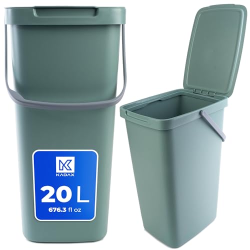 KADAX Poubelle 20 l avec couvercle et poignée, poubelle en plastique, pour le tri des déchets, rectangulaire, avec couvercle à charnière (vert)