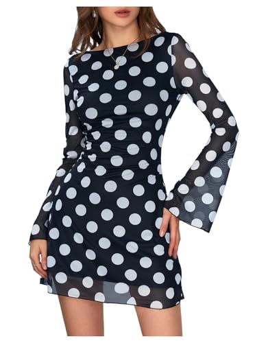 Image of MakeMeChic Women's Cheetah Print Mini Dress Y2k Bell Sleeve Leopard Print Dress Going Out Outfits