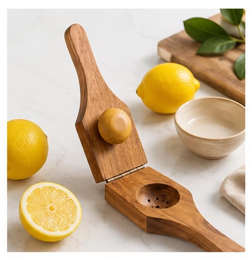 Image of Handcrafted Wooden Manual Lemon Squeezer, Citrus Juicer for Lemon, Lime and Orange, 22.1 cm Wood Juice Press