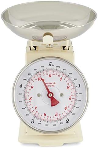 Bravich Mechanical Kitchen Scales -Food Weighing Scale, Retro Cream Design. Large Dial, Detachable Metal Bowl, Perfect For Baking, Cooking, Meal Prep. No Batteries Required- Home Essentials.