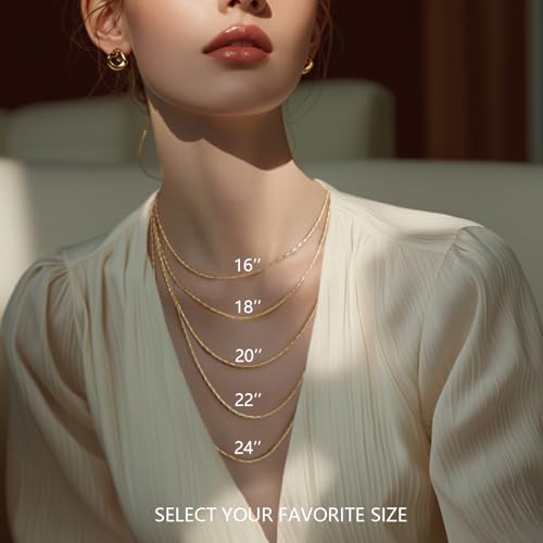 Dainty 14K Gold Necklace for Women Trendy Simple Necklaces for Womens Sunflower Seed-Shaped Link Thin 14K Gold Chain for Women Mens Golden Necklace Stack Golden Jewelry for Womens 16-24IN 1.3MM3