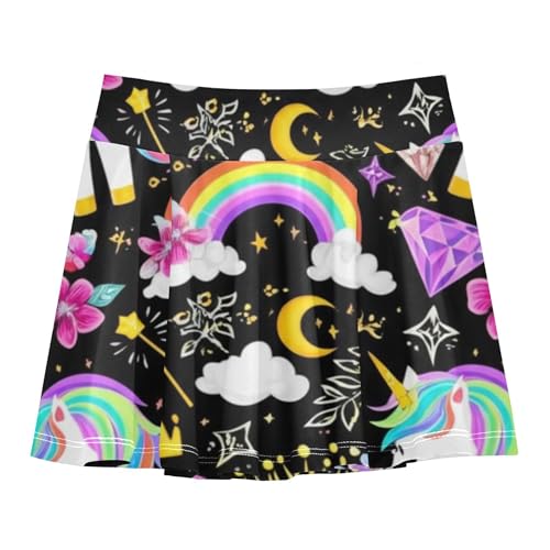 Girls Skorts Athletic Shorts Cute Unicorns Rainbows Black Skirts with Shorts 2 in 1 Teen Skirt 3t