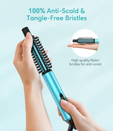 FARERY Mini Thermal Brush, Curling Iron Brush 3/4 Inch, Heated Round Brush for Volumizing and Small Curls, Travel Size Curling Iron for Short & Thin Hair, Dual Voltage, One Heat 392°F, Blue